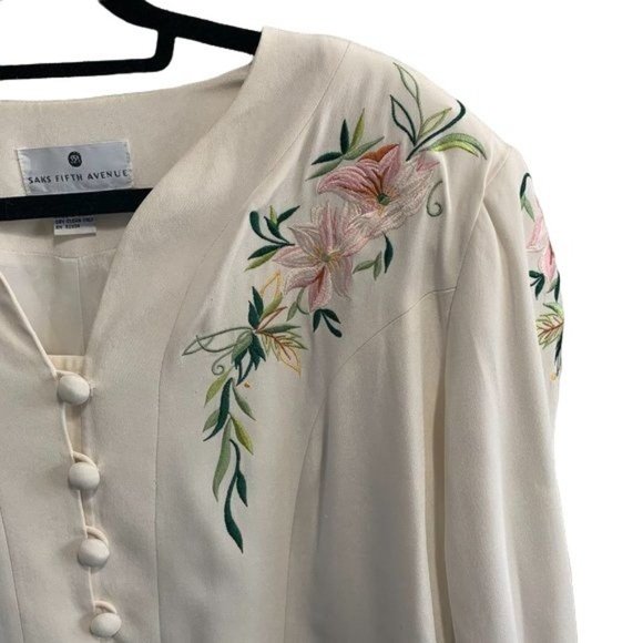 Vintage Saks Fifth Ave Silk Embroidered Blazer 16 - Picture 6 of 10